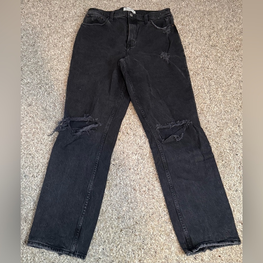 abercrombie and fitch distressed 90s straight ultra high rise curve love